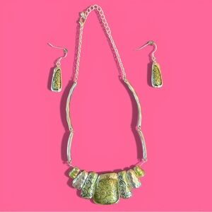 Glam Olive and Silver Statement Necklace set